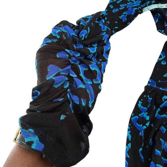 Diane Von Furstenberg Blue & Black Long-Sleeve Maxi Dress Medium - Picture 6 of 13